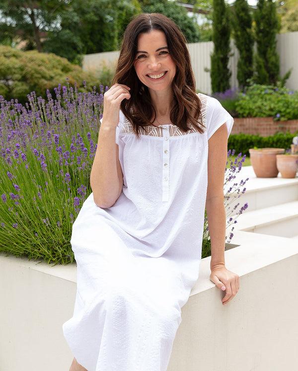 cyberjammies Christina Womens Lace Detail Seersucker Long Nightdress