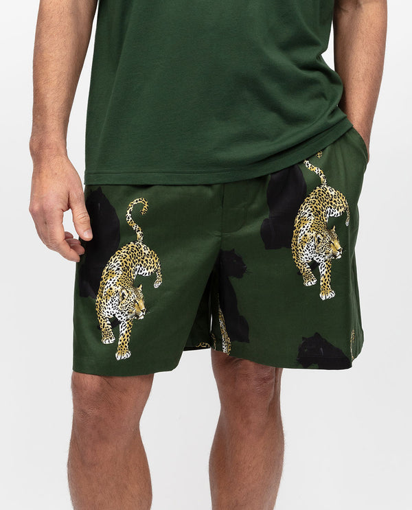 cyberjammies Olive Mens Leopard Print Shorts