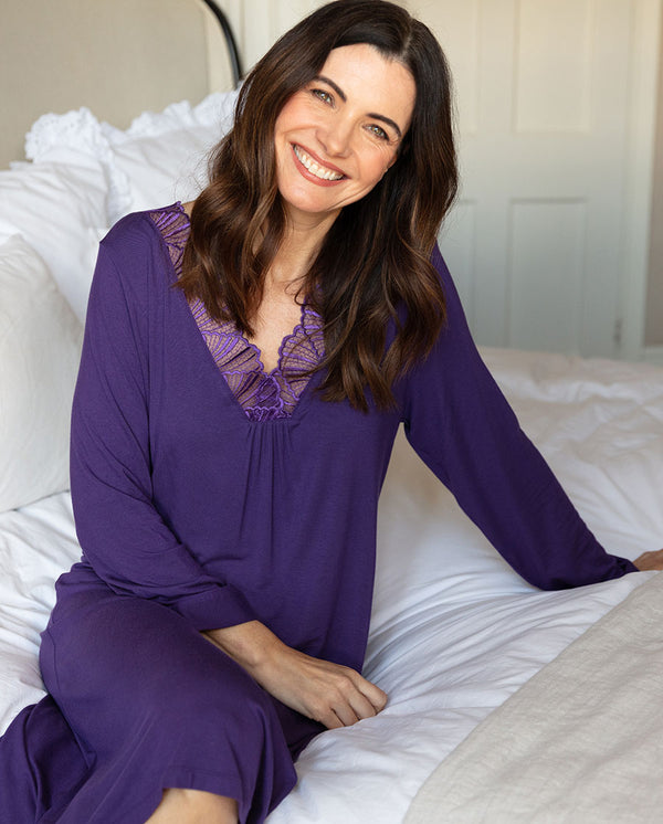 cyberjammies Elsie Womens Lace Detail Jersey Long Sleeve Short Nightdress