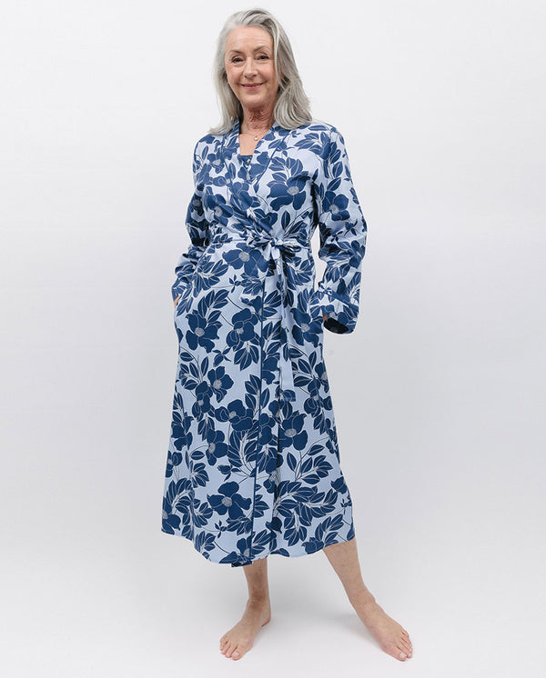 cyberjammies Evette Blue Floral Print Long Dressing Gown