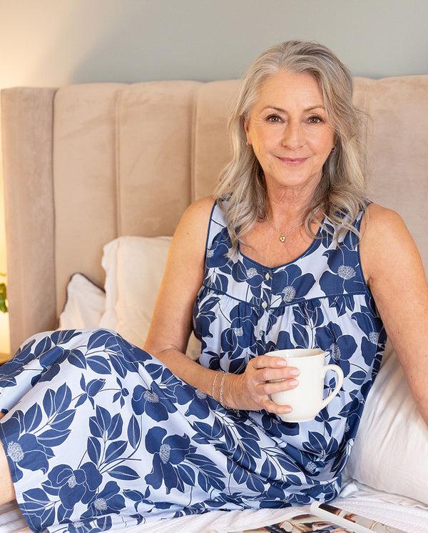 cyberjammies Evette Blue Floral Print Long Nightdress
