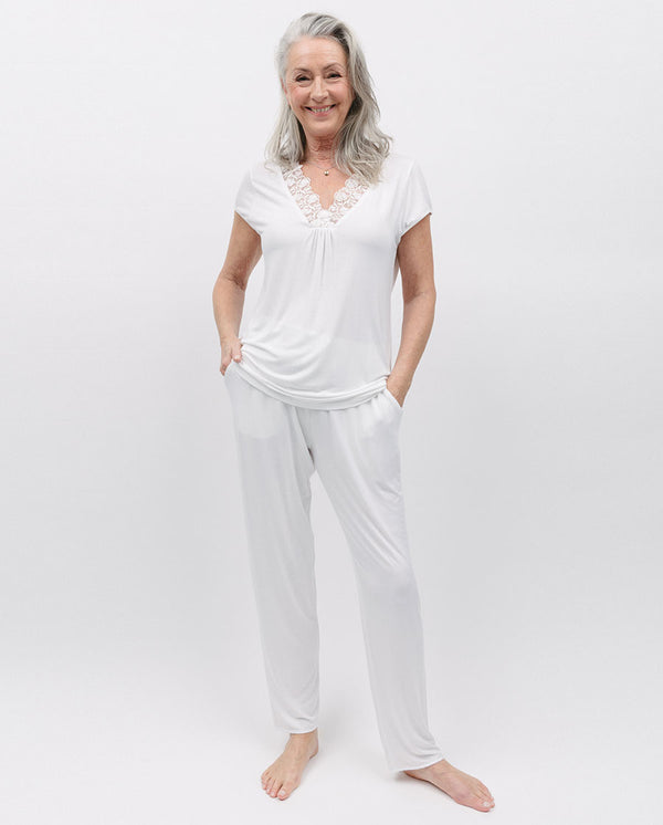 cyberjammies Evette Lace Detail White Jersey Pyjama Set