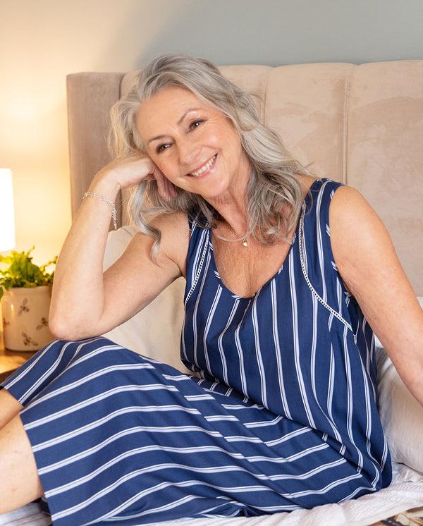 cyberjammies Evette Lace Trim Printed Stripe Long Nightdress