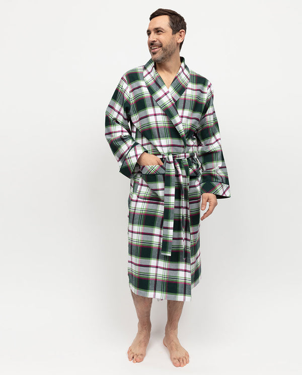 cyberjammies Forrest Mens Brushed Check Long Dressing Gown