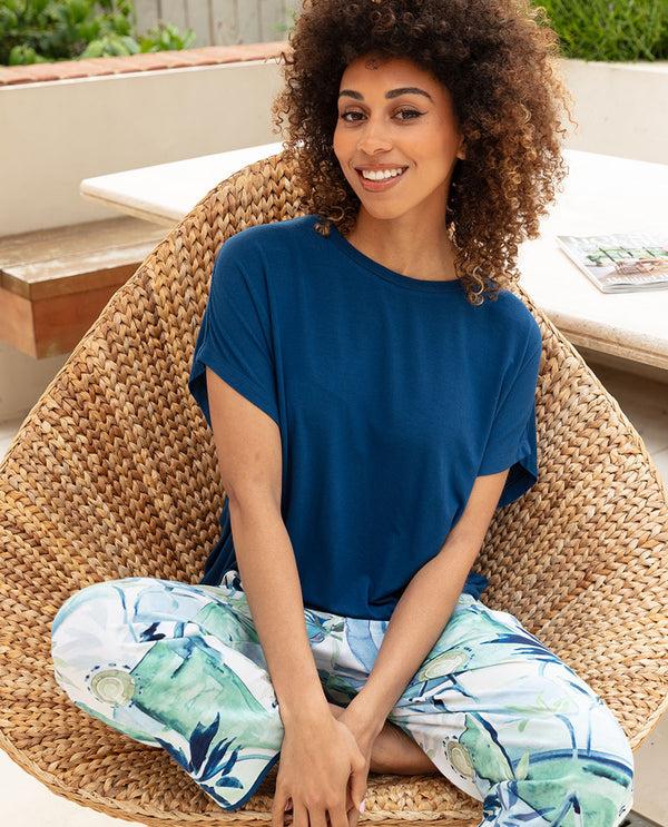 cyberjammies Harriet Womens Slouch Jersey Top and Watercolour Landscape Printed Jersey Cropped Pyjama Set cyberjammies Harriet Womens Slouch Jersey Top and Watercolour Landscape Printed Jersey Cropped Pyjama Set