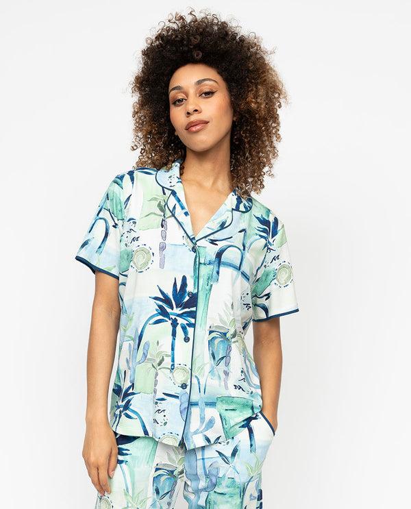 cyberjammies Harriet Womens Watercolour Landscape Printed Jersey Pyjama Top