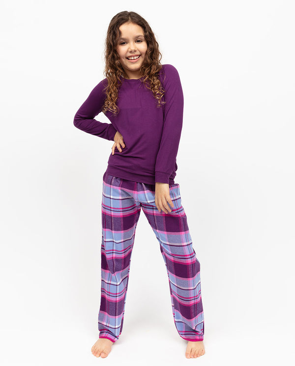 cyberjammies Hazel Girls Slouch Jersey Top and Brushed Check Pyjama Set