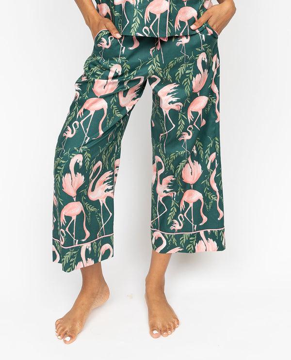 cyberjammies Ivy Womens Flamingo Print Wide Leg Cropped Pyjama Bottoms