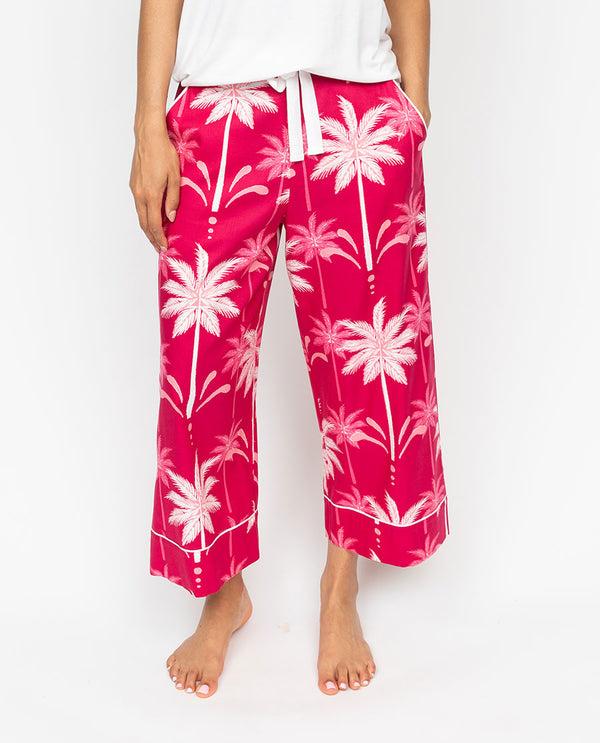 cyberjammies Kayla Womens Palm Print Wide Leg Cropped Pyjama Bottoms