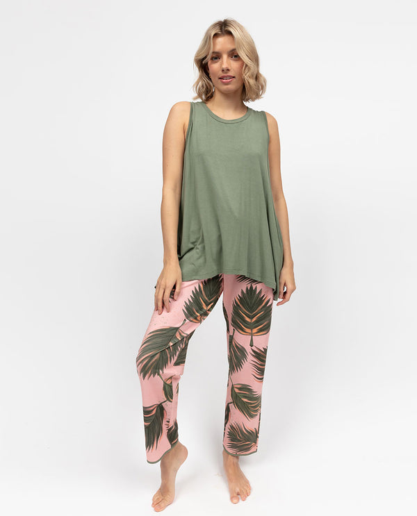cyberjammies Lea Womens Jersey Relaxed Vest and Leaf Printed Jersey Pyjama Set