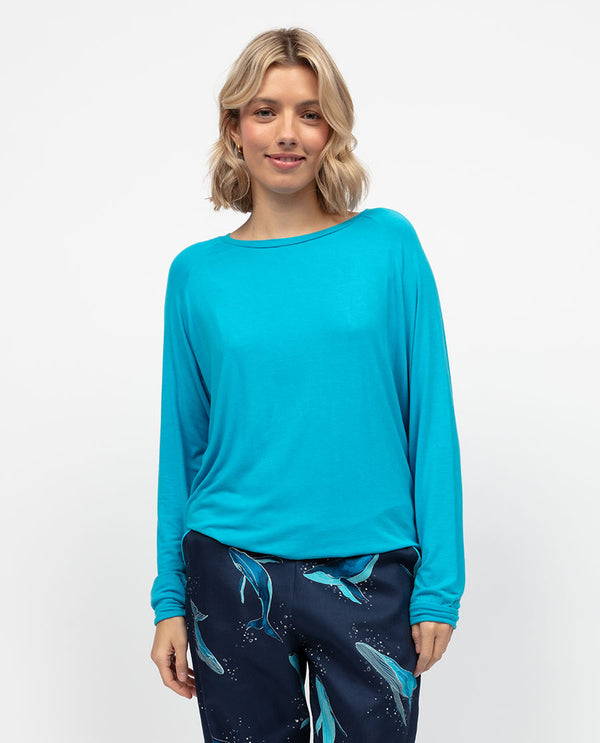 cyberjammies Marina Womens Aqua Blue Slouch Jersey Pyjama Top