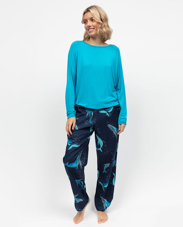 cyberjammies Marina Womens Slouch Jersey Top and Whale Print Pyjama Set
