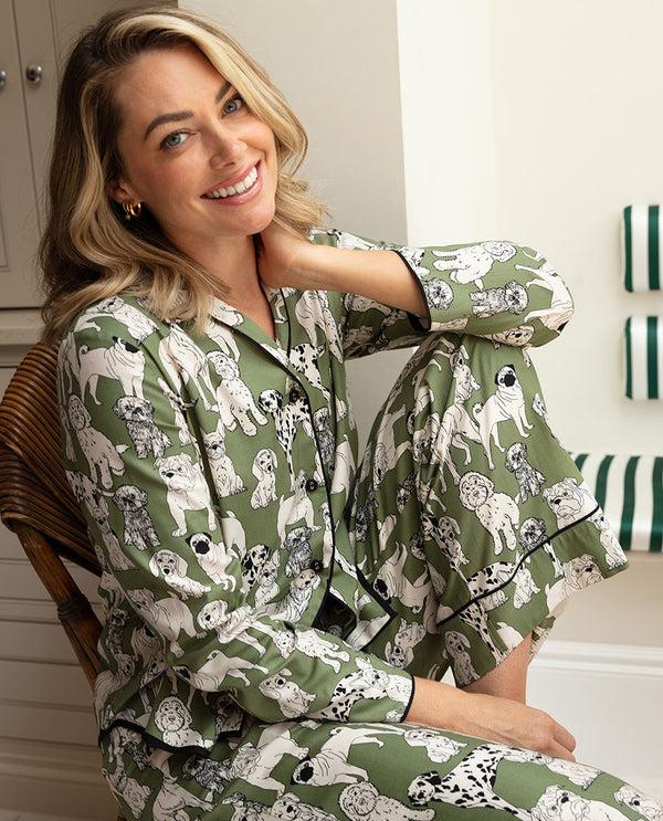 cyberjammies Nancy Womens Dog Print Wide Leg Pyjama Set