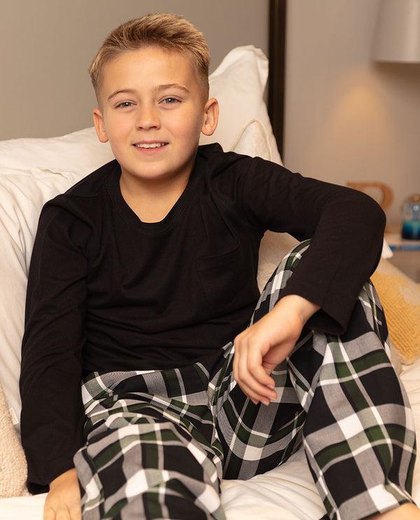 cyberjammies Olive Boys Jersey T-shirt and Lightly Brushed Check Pyjama Set