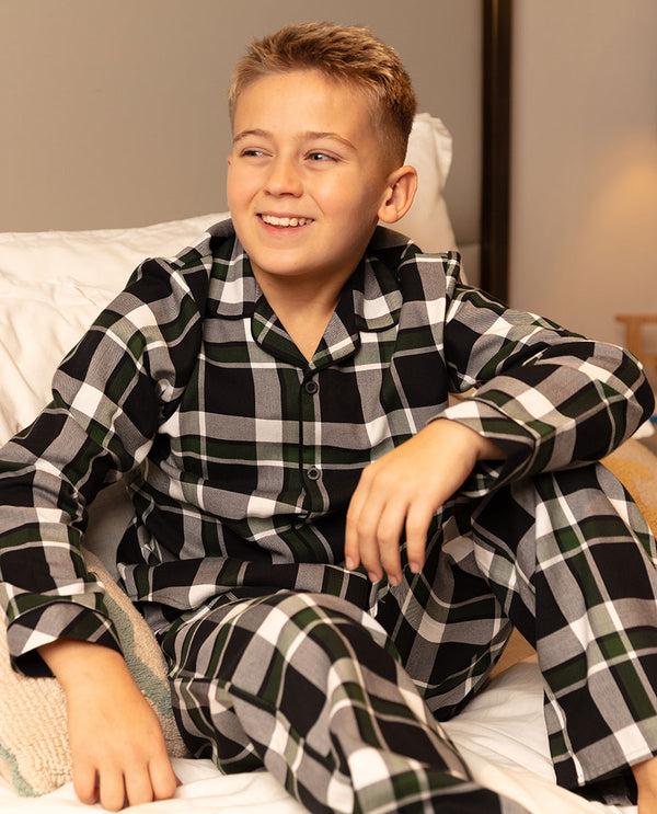 cyberjammies Olive Boys Lightly Brushed Check Pyjama Set