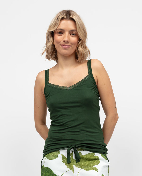 cyberjammies Olive Womens Lace Trim Jersey Hidden Support Vest