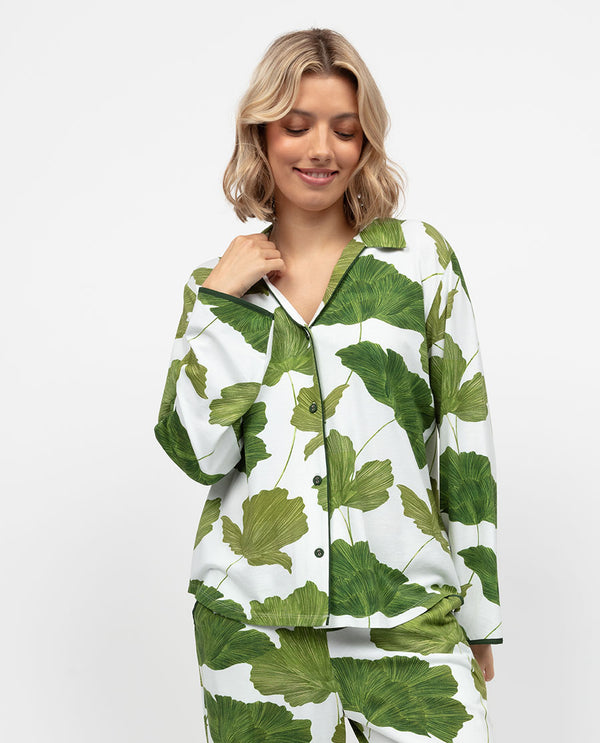 cyberjammies Olive Womens Leaf Printed Jersey Pyjama Top