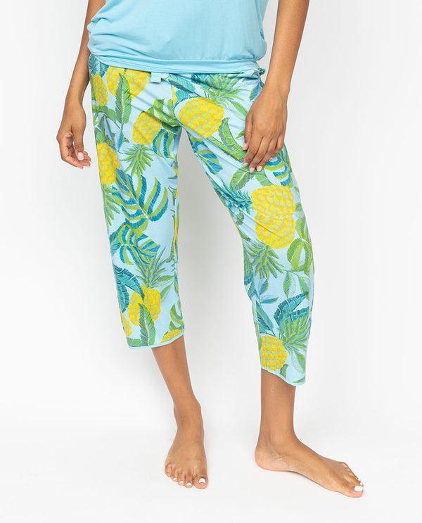 cyberjammies Paige Womens Pineapple Printed Jersey Cropped Pyjama Bottoms
