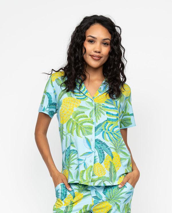 cyberjammies Paige Womens Pineapple Printed Jersey Pyjama Top