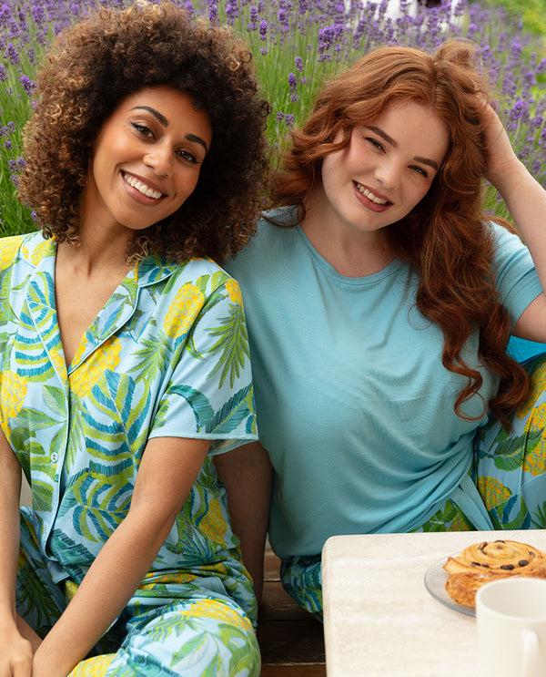 cyberjammies Paige Womens Slouch Jersey Top and Pineapple Printed Jersey Cropped Pant