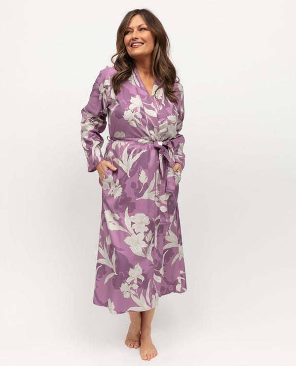 cyberjammies Reena Womens Lace Trim Floral Print Long Dressing Gown