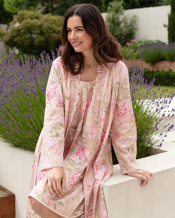 cyberjammies Sally Womens Lace Detail Floral Print Midi Dressing Gown