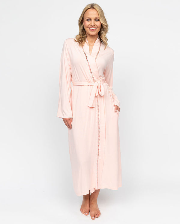 cyberjammies Sally Womens Lace Detail Jersey Long Dressing Gown