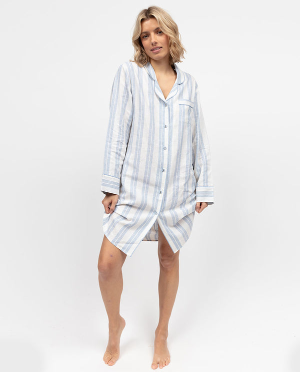 cyberjammies The Linen Edit Womens Blue Stripe Nightshirt