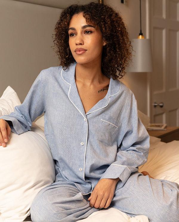 cyberjammies The Linen Edit Womens Blue Wide Leg Pyjama Set