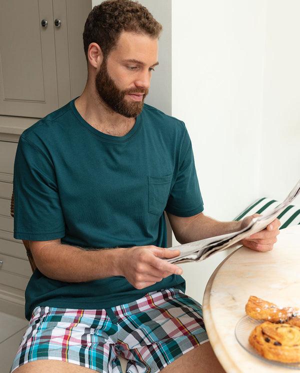 cyberjammies Theo Mens Jersey T-shirt and Check Shorty Set