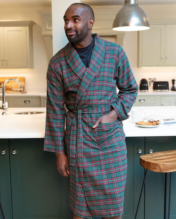 cyberjammies Whistler Mens Super Cosy Check Long Dressing Gown