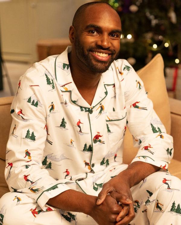 cyberjammies Whistler Mens White Mix Ski Print Pyjama Set