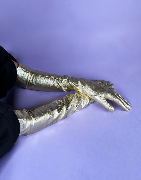 Cynthia Rowley Bea Long Metallic Leather Gloves