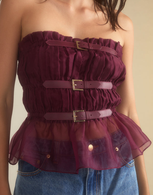 Cynthia Rowley Buckle Up Silk Organza Top