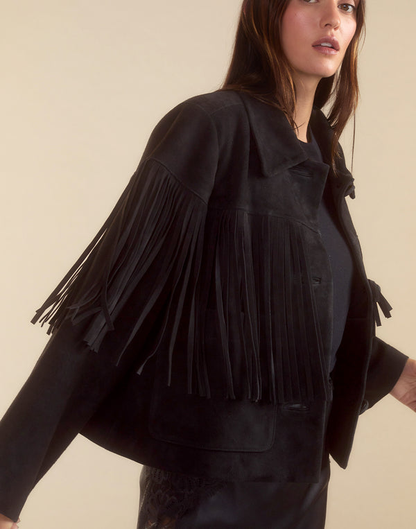 Cynthia Rowley Carrie Cropped Fringe Suede Jacket