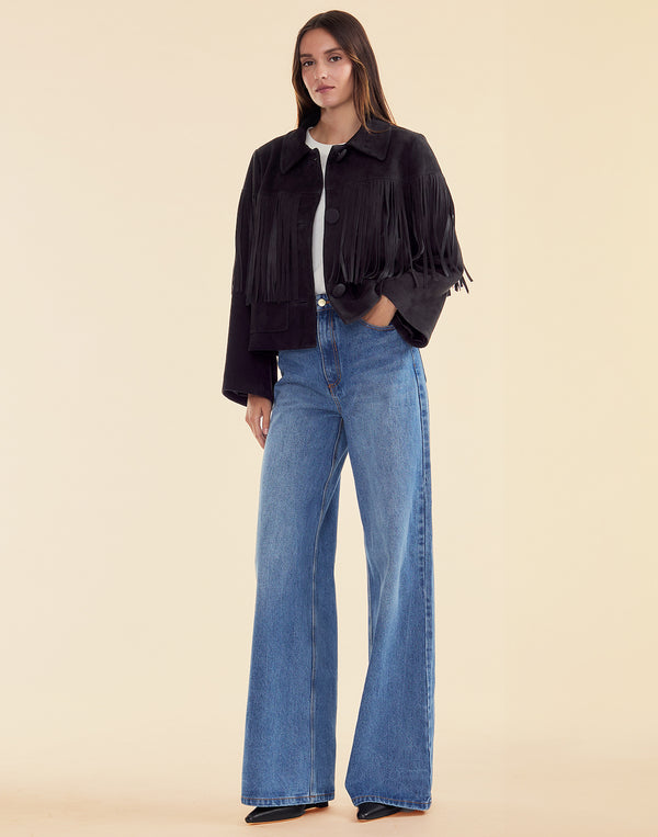 Cynthia Rowley Carrie Cropped Fringe Suede Jacket