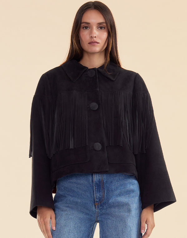 Cynthia Rowley Carrie Cropped Fringe Suede Jacket
