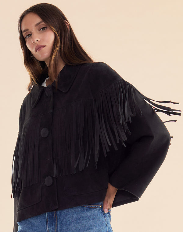 cynthia rowley Carrie Cropped Fringe Suede Jacket