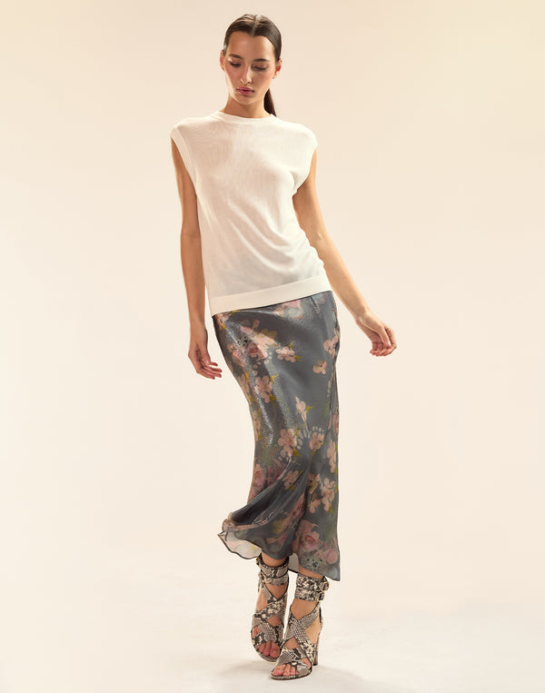 Cynthia Rowley Claude Silk Lamé Skirt