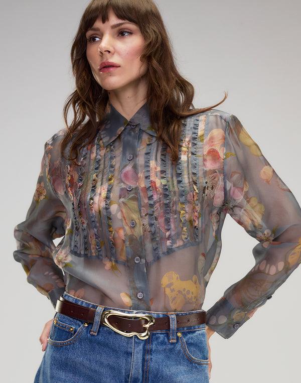 Cynthia Rowley Claude Silk Organza Tuxedo Shirt