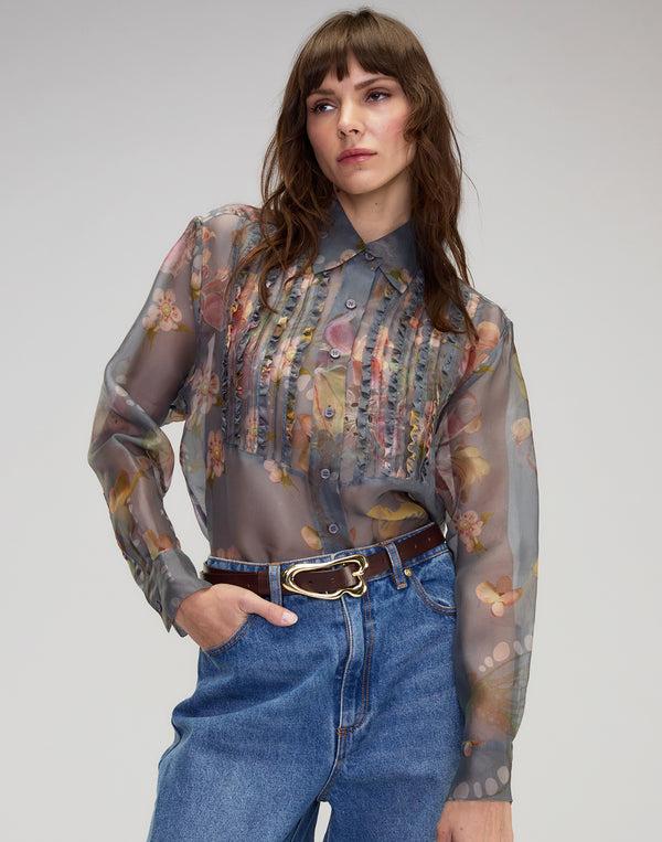 Cynthia Rowley Claude Silk Organza Tuxedo Shirt