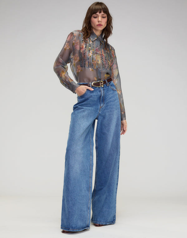 Cynthia Rowley Claude Silk Organza Tuxedo Shirt