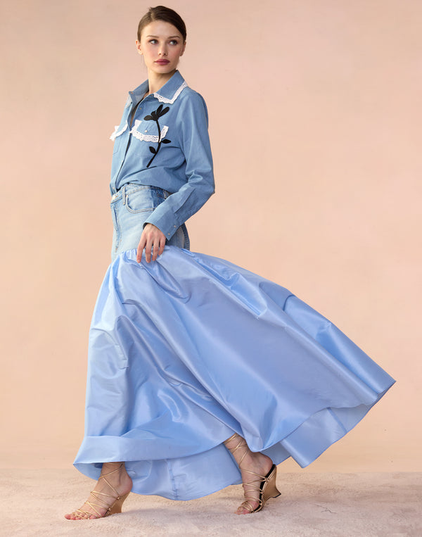 Cynthia Rowley Denim Taffeta Skirt