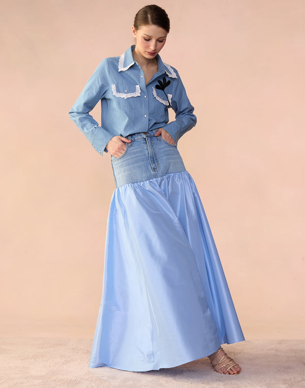 Cynthia Rowley Denim Taffeta Skirt
