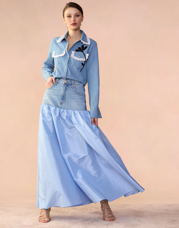 cynthia rowley Denim Taffeta Skirt