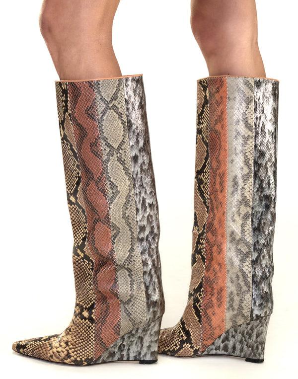 Cynthia Rowley Embossed Leather Wedge Boot