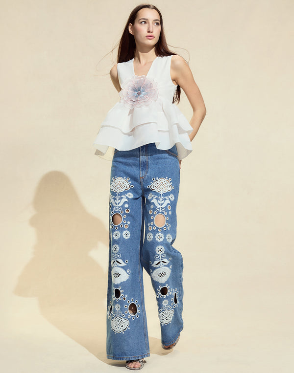 Cynthia Rowley Embroidered Wide-leg Jean