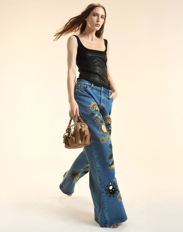 Cynthia Rowley Embroidered Wide-leg Jean