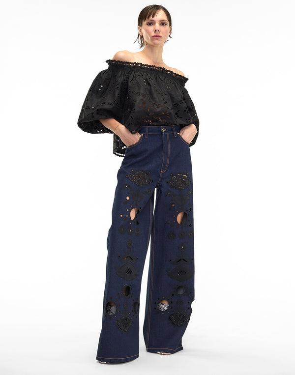 Cynthia Rowley Embroidered Wide-leg Jean