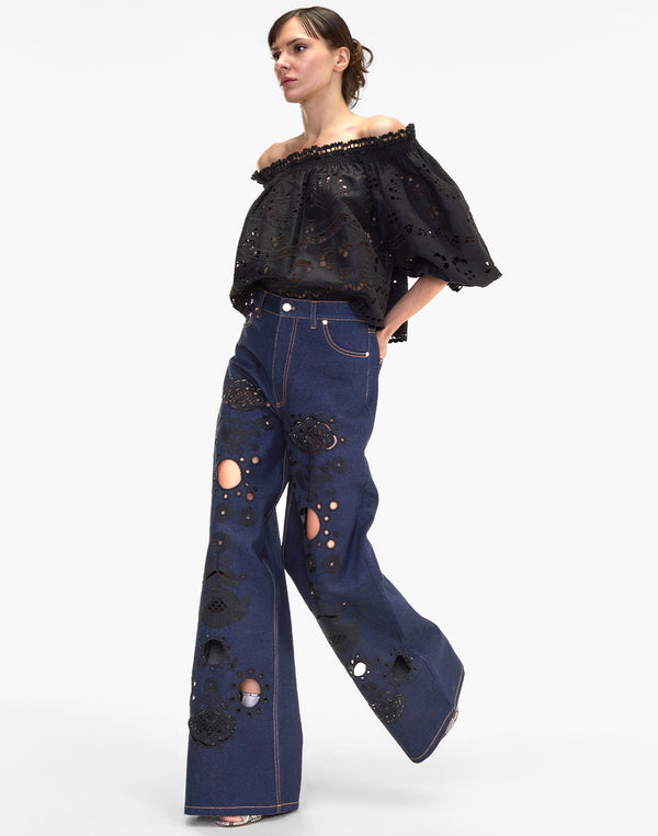cynthia rowley Embroidered Wide-leg Jean
